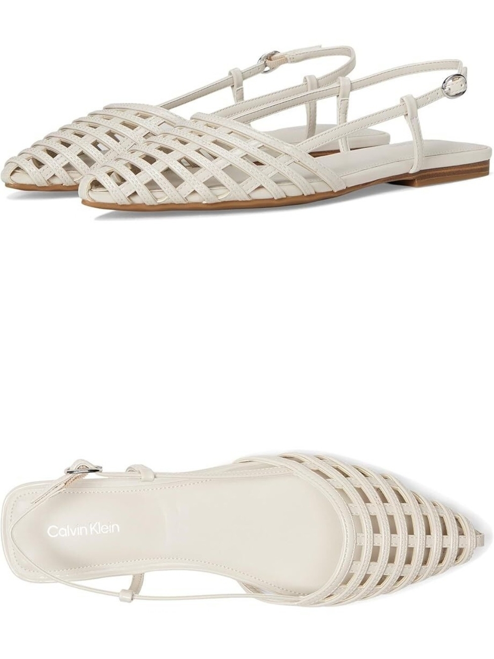 Calvin Klein Women's Cream Woven Slingback Pointed Flats